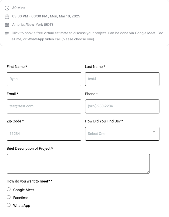 virtual estimate contact form